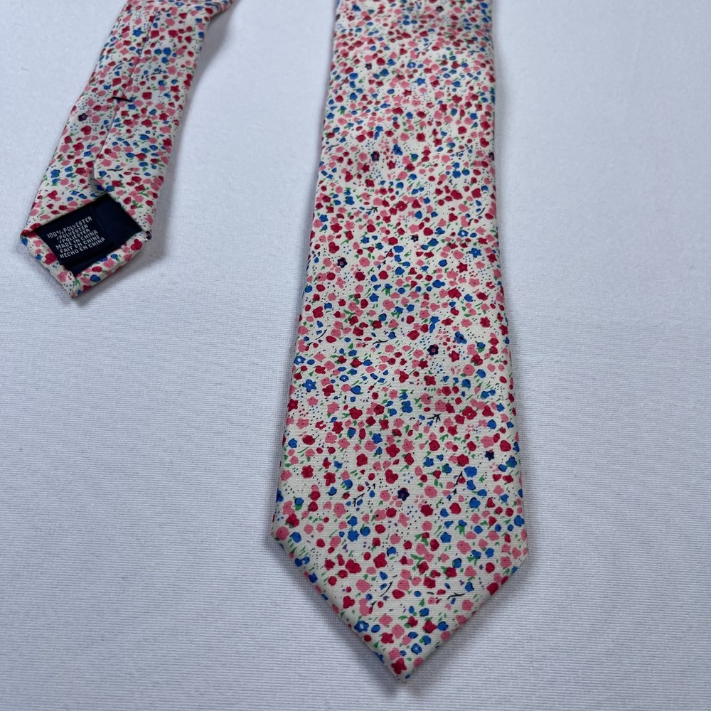 Perry Ellis Portfolio Pointed Neck Tie Men's One Size White Floral Adjustable - Picture 1 of 4